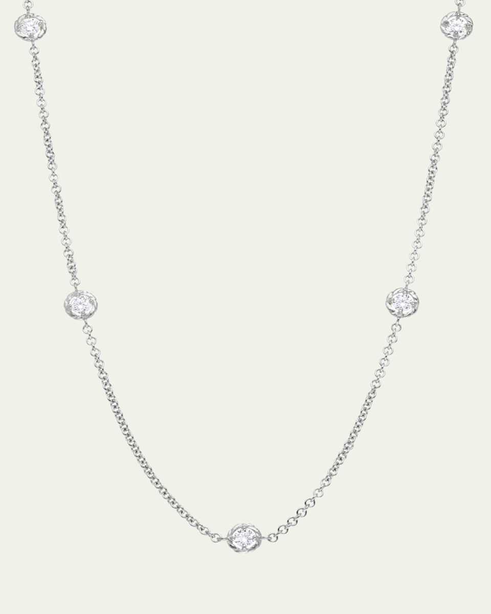 18K White Gold 9-Round Diamond Station Chain Necklace, 18"